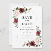 Burgundy Blush Pink Bloral geometrisch Save the Da Einladung (Vorderseite)