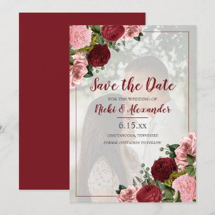 Burgundy Blush Pink Bloral Hochzeit Rett Date Foto Einladung