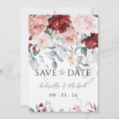Burgundy Blush Pink Bloral Wedding Save The Date (Vorderseite)