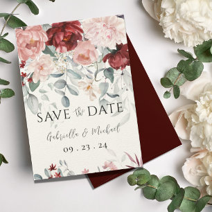 Burgundy Blush Pink Bloral Wedding Save The Date