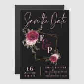 Burgundy Blush Pink Bloral Wedding Save the Date Magneteinladung (Vorne/Hinten)