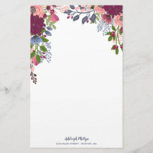 Burgundy Blush Pink Blue Blumen Briefpapier