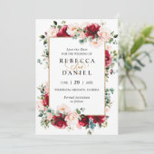 Burgundy & Blush Pink Blues Blues Hochzeit Speiche Einladung (Stehend Vorderseite)