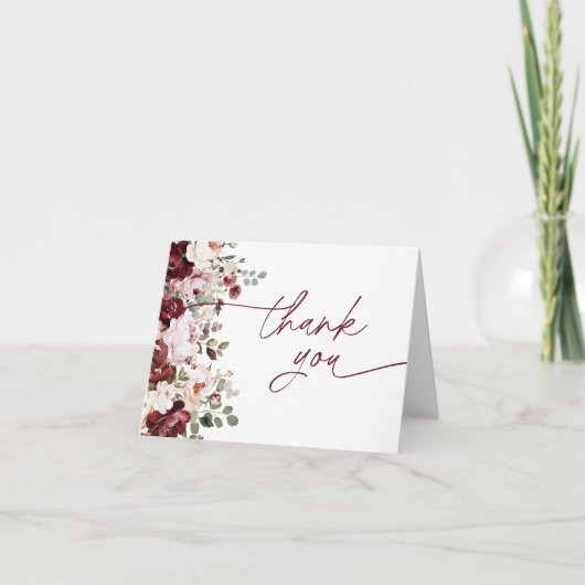 Burgundy Blush Pink Blume Brautparty Dankeskarte (Vorderseite)