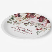 Burgundy Blush Pink Blume Brautparty Pappteller (Schrägansicht)
