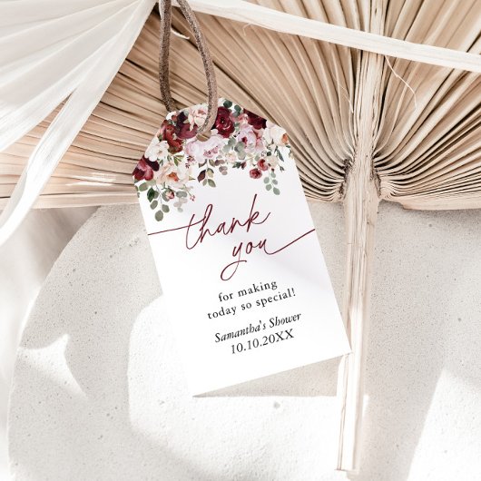 Burgundy Blush Pink Blume Dusche Danke Geschenkanhänger