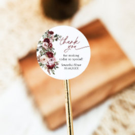 Burgundy Blush Pink Blume Dusche Danke Runder Aufkleber