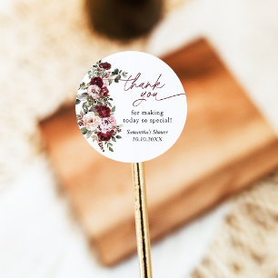 Burgundy Blush Pink Blume Dusche Danke Runder Aufkleber
