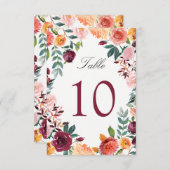 Burgundy Blush Pink Blume Hochzeit Tischnummer (Vorne/Hinten)