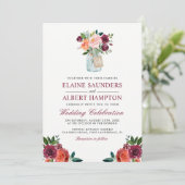 Burgundy Blush Pink Blume Mason Jar Wedding Einladung (Stehend Vorderseite)