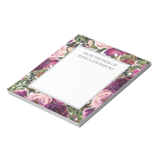 Burgundy Blush Pink Blumenfolien vom Schreibtisch Notizblock (Rotiert)