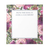 Burgundy Blush Pink Blumenfolien vom Schreibtisch Notizblock (Vorderseite)