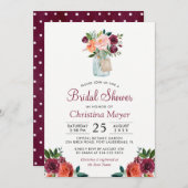 Burgundy Blush Pink Blumenmason Jar Brautparty Einladung (Vorne/Hinten)