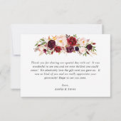Burgundy Blush Pink Blumenzange Dankeschön Karte (Rückseite)
