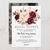 Burgundy Blush Pink Brautparty Foto Einladung (Vorne/Hinten)