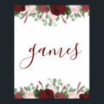 Burgundy Blush Pink Brautparty Signature Poster<br><div class="desc">Das Design ist hübsch gestrichen, Aquarellblüten in tiefroter Bordeaux und Rosatönen, die mit grünen Blätter geschmückt sind. Klicken Sie auf die Schaltfläche Anpassen, um den Text zu verändern oder die Grafik zu verschieben! Variationen dieses Designs sowie der Koordinationsprodukte sind in unserem Shop, zazzle.com/store/doodlelulu, erhältlich. Kontaktieren Sie uns, wenn Sie dieses...</div>