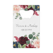 Burgundy Blush Pink Floral Elegante Script Hochzei Geldbeutel Flaschenöffner (Vorderseite)