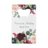 Burgundy Blush Pink Floral Elegante Script Hochzei Geldbeutel Flaschenöffner (Rückseite)