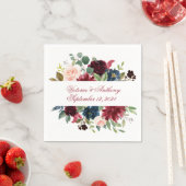 Burgundy Blush Pink Floral Elegante Script Hochzei Serviette (Beispiel)