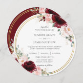 Burgundy Blush Pink Floral Gold Circle Wedding Einladung (Vorne/Hinten)