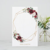 Burgundy Blush Pink Floral Gold Geometrie Hinweis Briefpapier (Stehend Vorderseite)