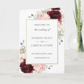 Burgundy Blush Pink Floral Gold Hochzeitsprogramm Programm (Vorderseite)