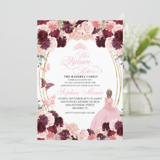 Burgundy Blush Pink Floral Quinceanera Geburtstag Einladung