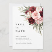Burgundy Blush Pink Floral Rose Wedding Save The Date (Vorderseite)