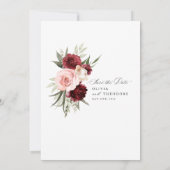 Burgundy Blush Pink Floral Rose Wedding Save The Date (Rückseite)
