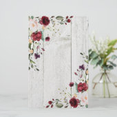 Burgundy Blush Pink Floral Rustikal Briefpapier (Stehend Vorderseite)