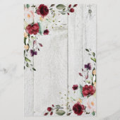 Burgundy Blush Pink Floral Rustikal Briefpapier (Rückseite)