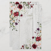 Burgundy Blush Pink Floral Rustikal Briefpapier (Vorne/Hinten)
