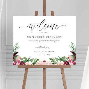 Burgundy Blush Pink Floral Unplugged Zeremonie Zei Poster