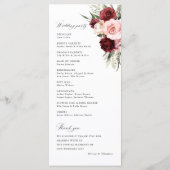 Burgundy Blush Pink Floral Wedding Ceremony Programm (Rückseite)