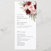 Burgundy Blush Pink Floral Wedding Ceremony Programm (Vorderseite)
