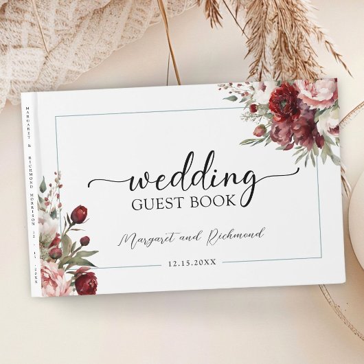 Burgundy Blush Pink Floral Wedding Gästebuch