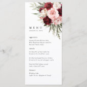 Burgundy Blush Pink Floral Wedding Reception Menu Menükarte (Vorderseite)
