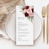 Burgundy Blush Pink Floral Wedding Reception Menu Menükarte
