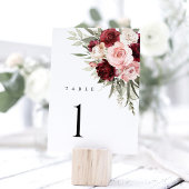 Burgundy Blush Pink Floral Wedding Table Numbers