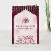 Burgundy Blush Pink Glitzer Islamische Arch-Hochze Einladung (Vorderseite)