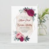 Burgundy Blush Pink Gold Floral Geometric Wedding Einladung (Stehend Vorderseite)