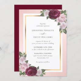 Burgundy Blush Pink Gold Floral Wedding Einladung