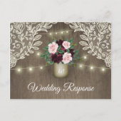 Burgundy Blush Pink Gold Mason Jar Wedding RSVP Einladungspostkarte (Vorderseite)