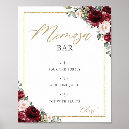 Burgundy Blush Pink Mimosa Bar Sign Poster (Vorne)