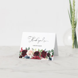 Burgundy Blush Pink Navy Blue Floral Wedding Dankeskarte