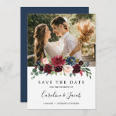Burgundy Blush Pink Navy Blue Floral Wedding Save The Date (Vorne/Hinten)