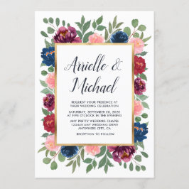 Burgundy Blush Pink Navy Blue Marsala Gold Wedding Einladung