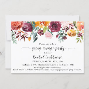 Burgundy Blush Pink Orange Floral weg Party Einladung