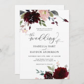 Burgundy Blush Pink Red Bordo Floral Wedding Einladung (Vorne/Hinten)