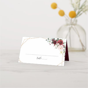 Burgundy Blush Pink Rose Boho Geometric Wedding Platzkarte